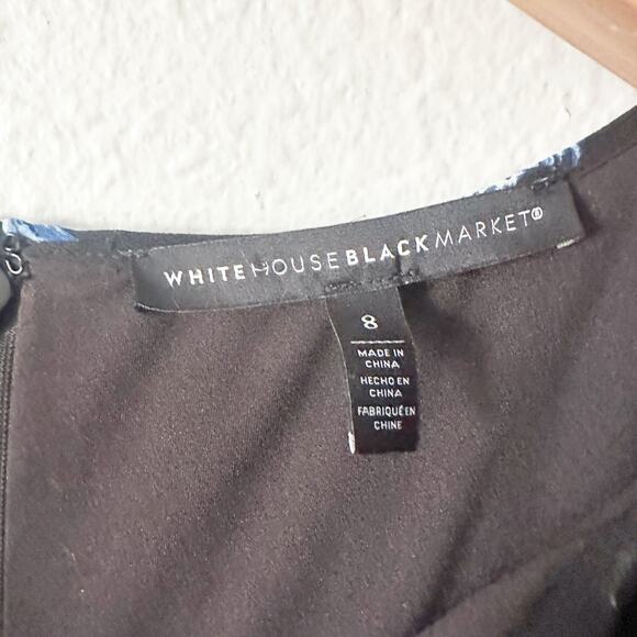 WHBM Black Blue Floral Flowy Long Sleeve Midi Dress women's size 8 - Picture 5 of 12